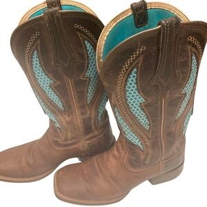 Ariat VentTEK Ultra Turquoise Brown Cowboy Boots Coastal Cowgirl Western Boho 8